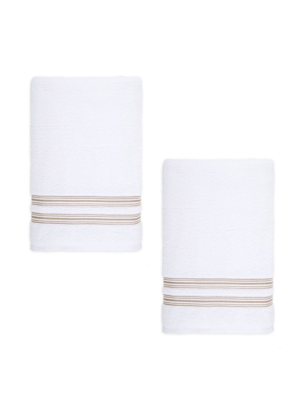 2 Nestwell 100% Hygro Cotton 34x68" BATH Sheets - WHITE w/ TAN Fashion Stripes